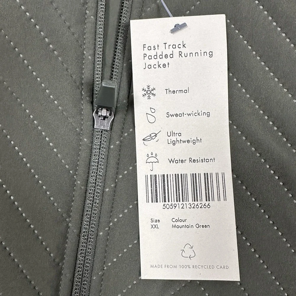 Sweaty Betty Fast Track Padded Running Jacket Womens XXL Green Full Zip NEW